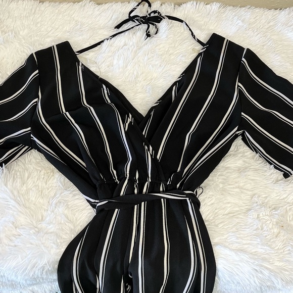 Trixxi Pants - Black and white striped romper jumpsuit Medium